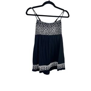 Hazel Women's Black Peasant Flowy Boho Empire Waist Strappy Tank Top Small Y2K